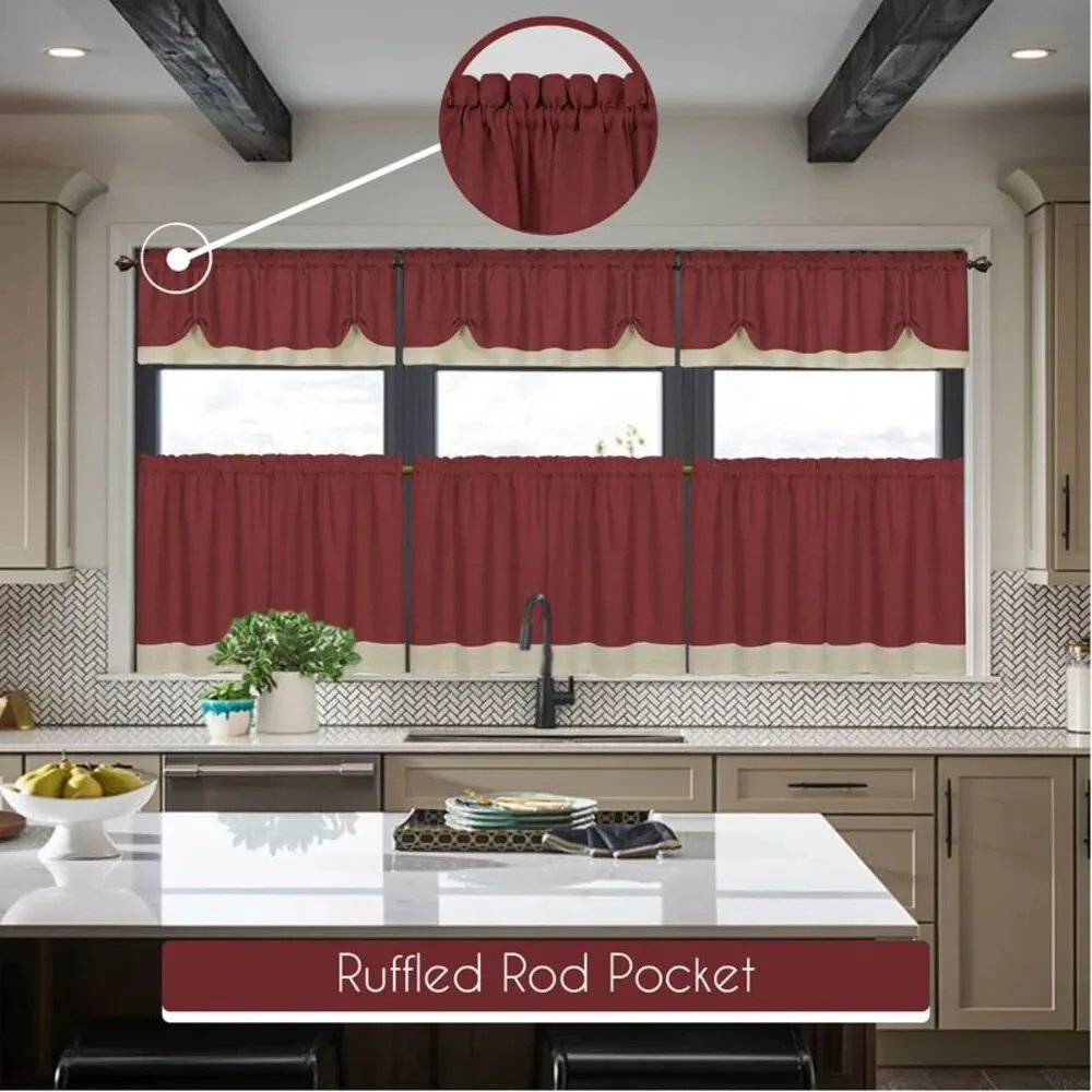 Woven Trends Two-Tone Window Curtain Tier Pair & Valance Set, Double Layer Small